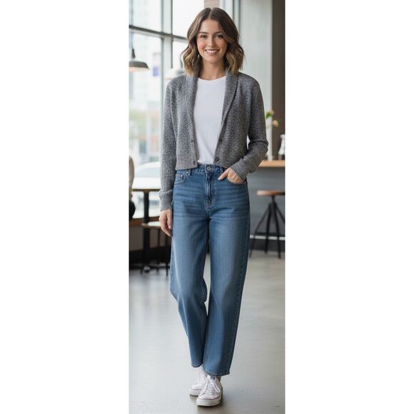 American Eagle Women Medium Gray Marled Button Front Cardigan Sweater - Picture 1 of 6